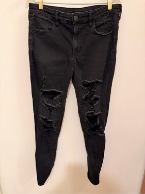 American Eagle Outfitters Black Distressed Skinny Jeans Size 14